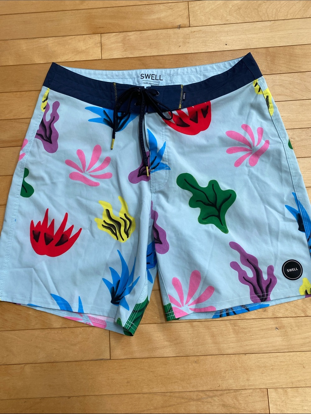 Swell Light Blue Seaweed Print Surf Shorts
